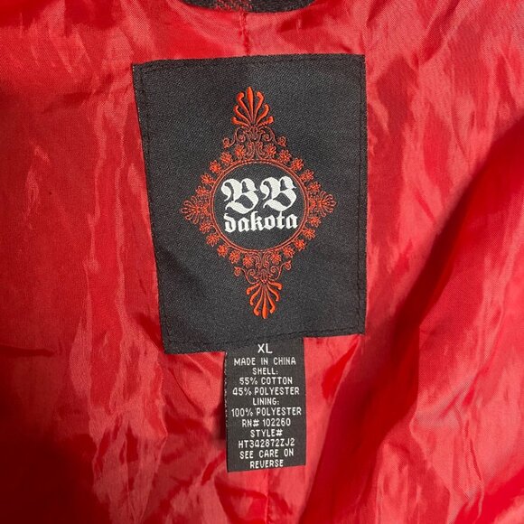 BB Dakota Coat Womens XL Plaid Cotton Blend Skull Button Grunge Tweed Pea Coat - Picture 3 of 12